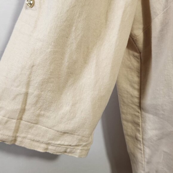 Anne Klein Women's L Beige Linen Blend Roll Tab Sleeve Front Zipper  Pocket Top - Picture 5 of 15